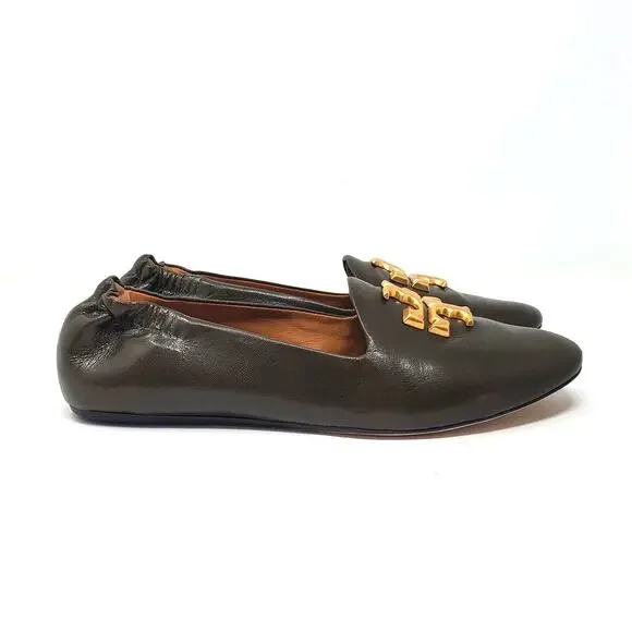 Tory Burch Eleanor Loafers Flat Goat Leather Moss Olive Green Gold 84922 Size 8 - Picture 4 of 12
